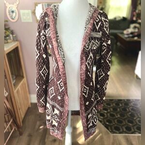 Maurices Burgundy and White Open Front Cardigan